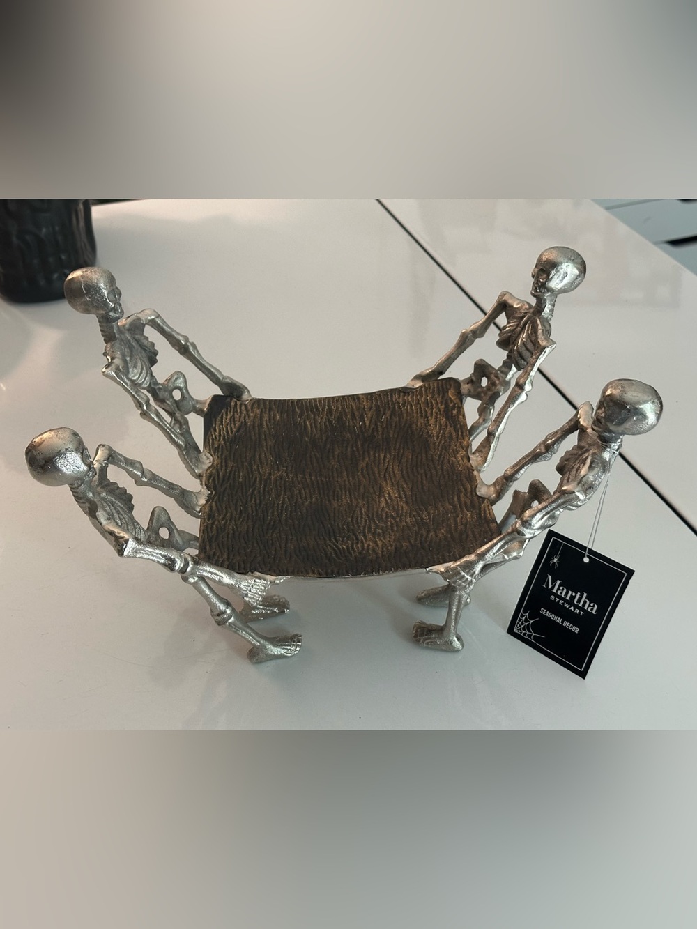 Silver Skeleton Decor with Bronze-Toned Center Tray